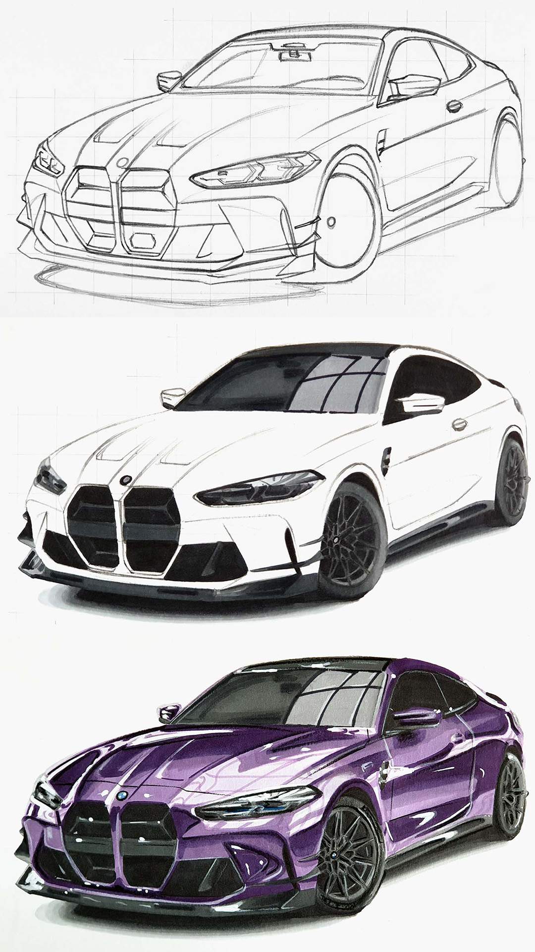 How to Draw a BMW M4: A Step-by-Step Guide to Drawing a Stunning Purple ...